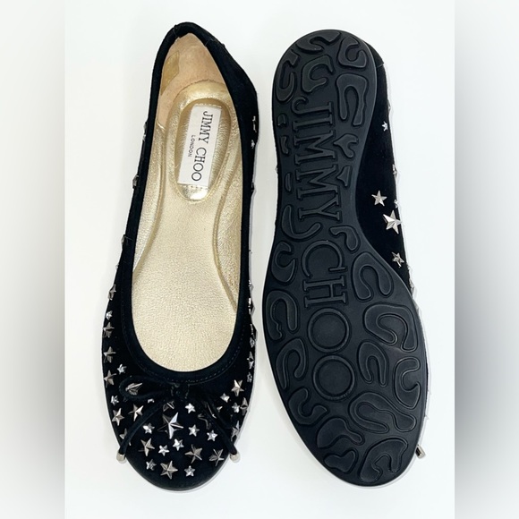 Jimmy Choo Willow Ballet Flat Black Suede Star Studded Size 37 - Picture 8 of 16
